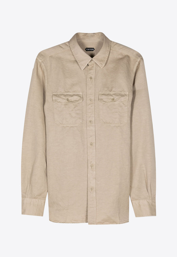 Tom Ford Linen-Blend Long-Sleeved Shirt HME001-FML001S24 JB220