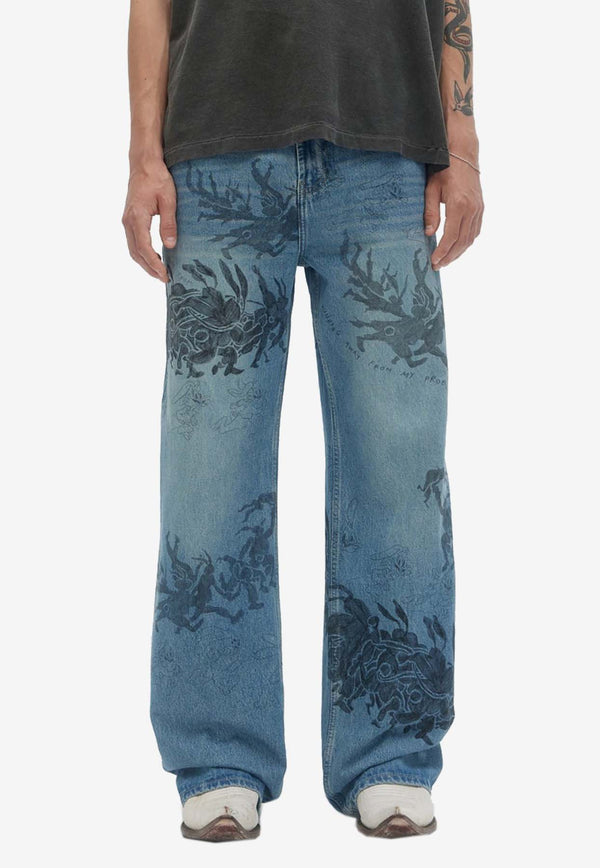 Dom Rebel Hops Printed Bootcut Jeans Blue HOPSBOOTCUT JEANSDENIM