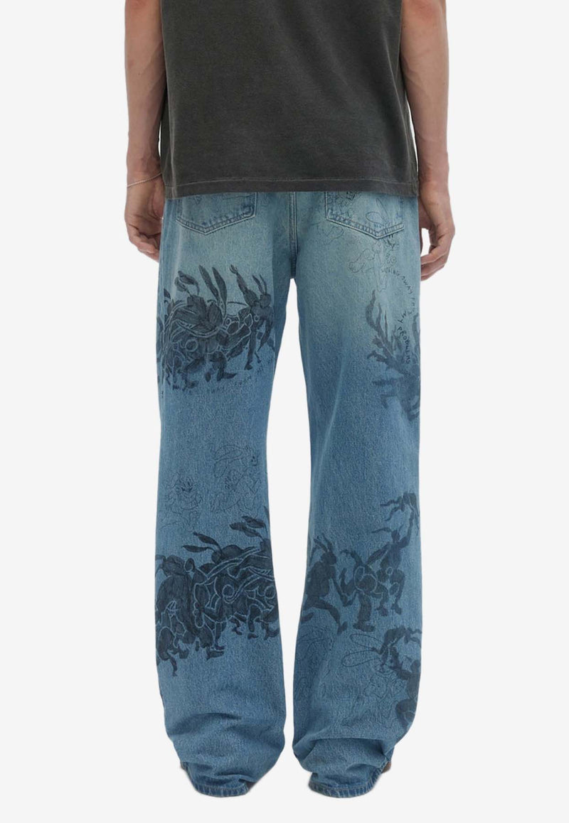 Dom Rebel Hops Printed Bootcut Jeans Blue HOPSBOOTCUT JEANSDENIM