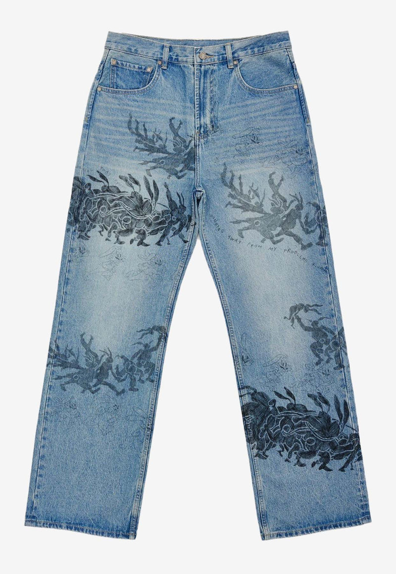 Dom Rebel Hops Printed Bootcut Jeans Blue HOPSBOOTCUT JEANSDENIM