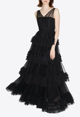 Huishan Zhang Caitlin Tiered Tulle Gown Black HPW240119BLACK