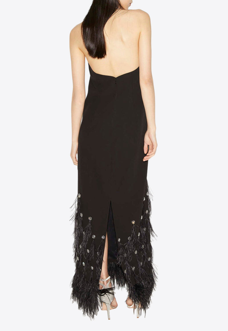 Huishan Zhang Vic Halterneck Feathered Gown Black HPW240130BLACK