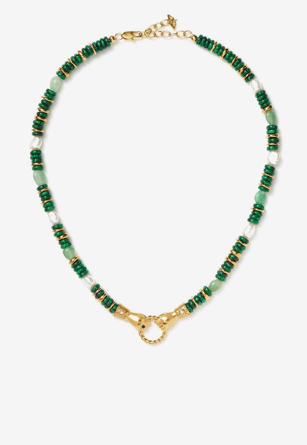 Missoma Jewellery X Harris Reed In Good Hands Beaded Gemstone Necklace Green HR-G-N25-ML-GAGOLD