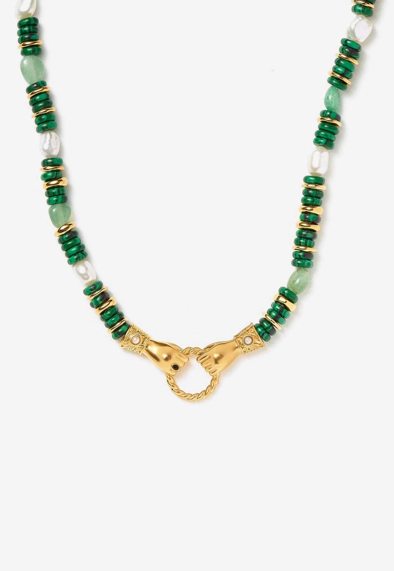 Missoma Jewellery X Harris Reed In Good Hands Beaded Gemstone Necklace Green HR-G-N25-ML-GAGOLD