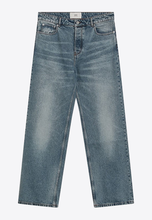 AMI PARIS Washed Straight-Leg Jeans Blue HTR450DE0046/Q_AMI-480