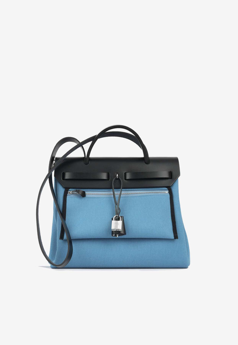 Hermès Herbag Zip 31 in Blue Jean Toile and Black Vache Hunter with Palladium Hardware