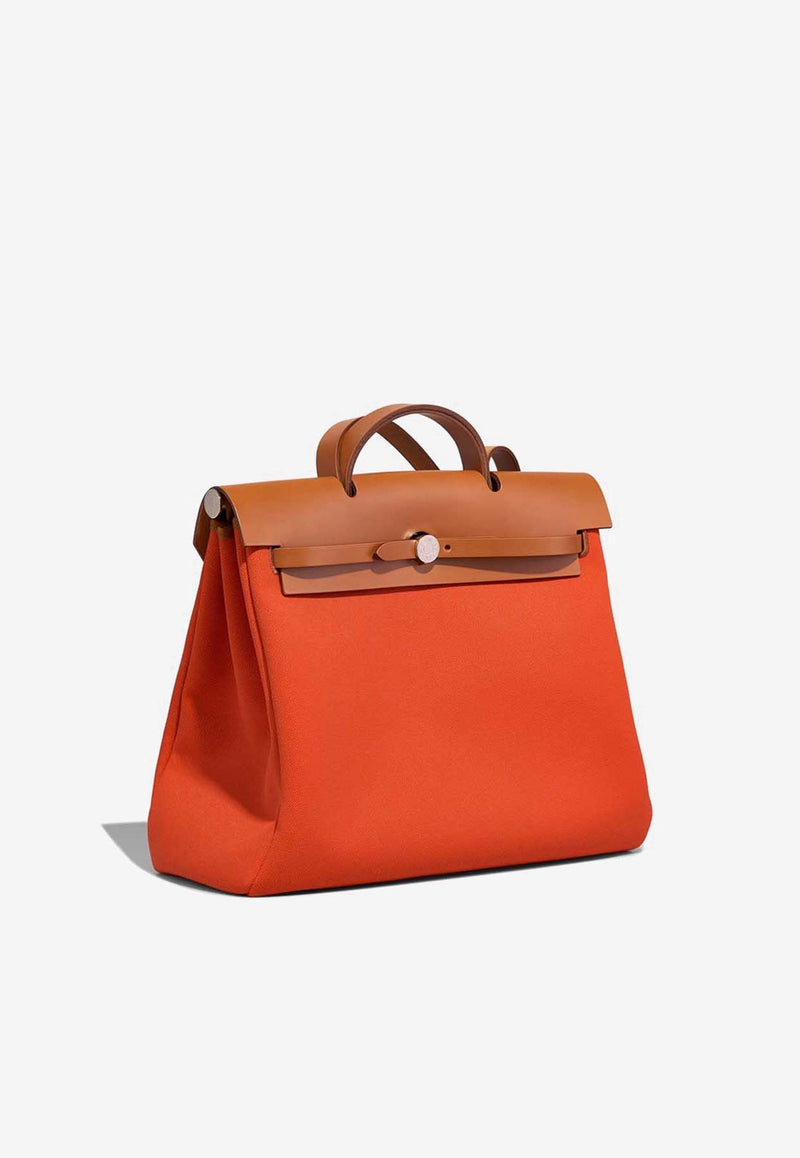 Hermès Herbag 39 in Orange Mecano Toile and Fauve Vache Hunter with Palladium Hardware