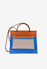 Hermès Herbag Zip Retourne 31 in Blue Frida Toile Berline and Vache Naturelle with Palladium Hardware