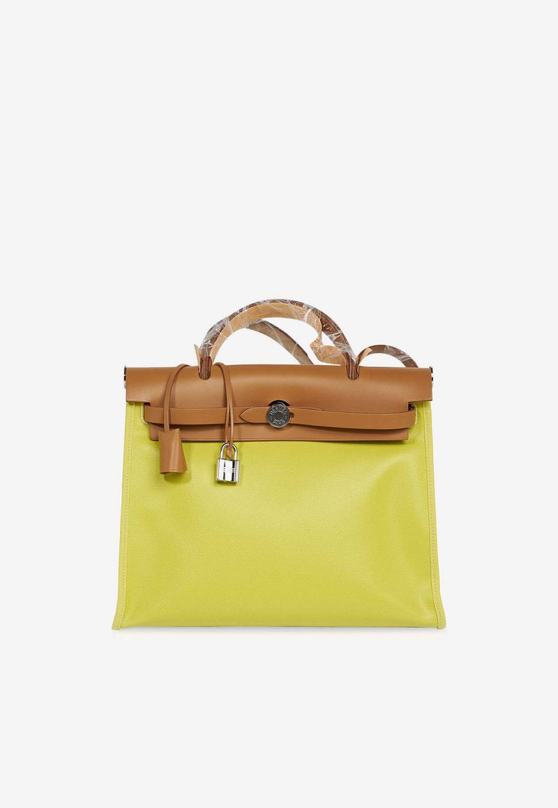 Hermès Herbag Zip Retourne 31 in Lime Toile Berline and Natural Sable Vache Hunter with Palladium Hardware