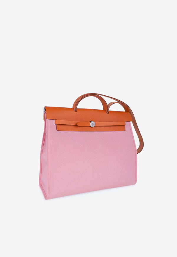 Hermès Herbag 39 in Rose Sakura Toile and Vache Hunter with Palladium Hardware