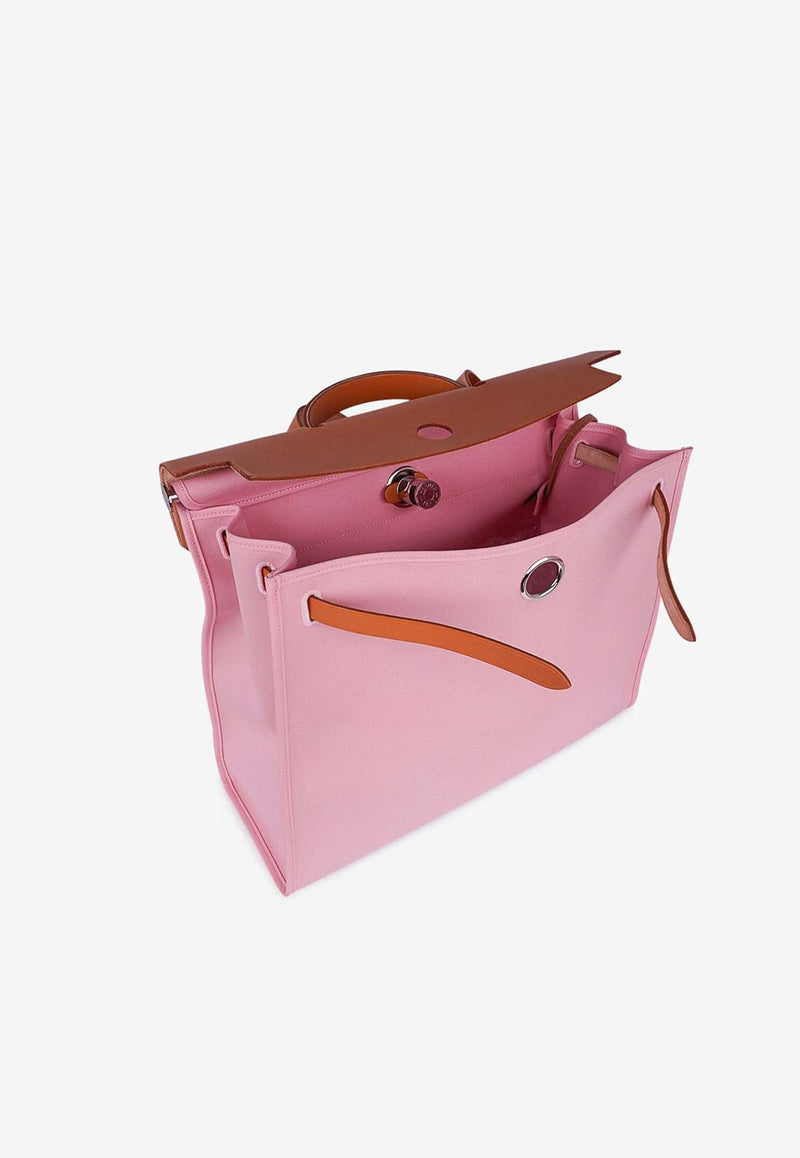 Hermès Herbag 39 in Rose Sakura Toile and Vache Hunter with Palladium Hardware