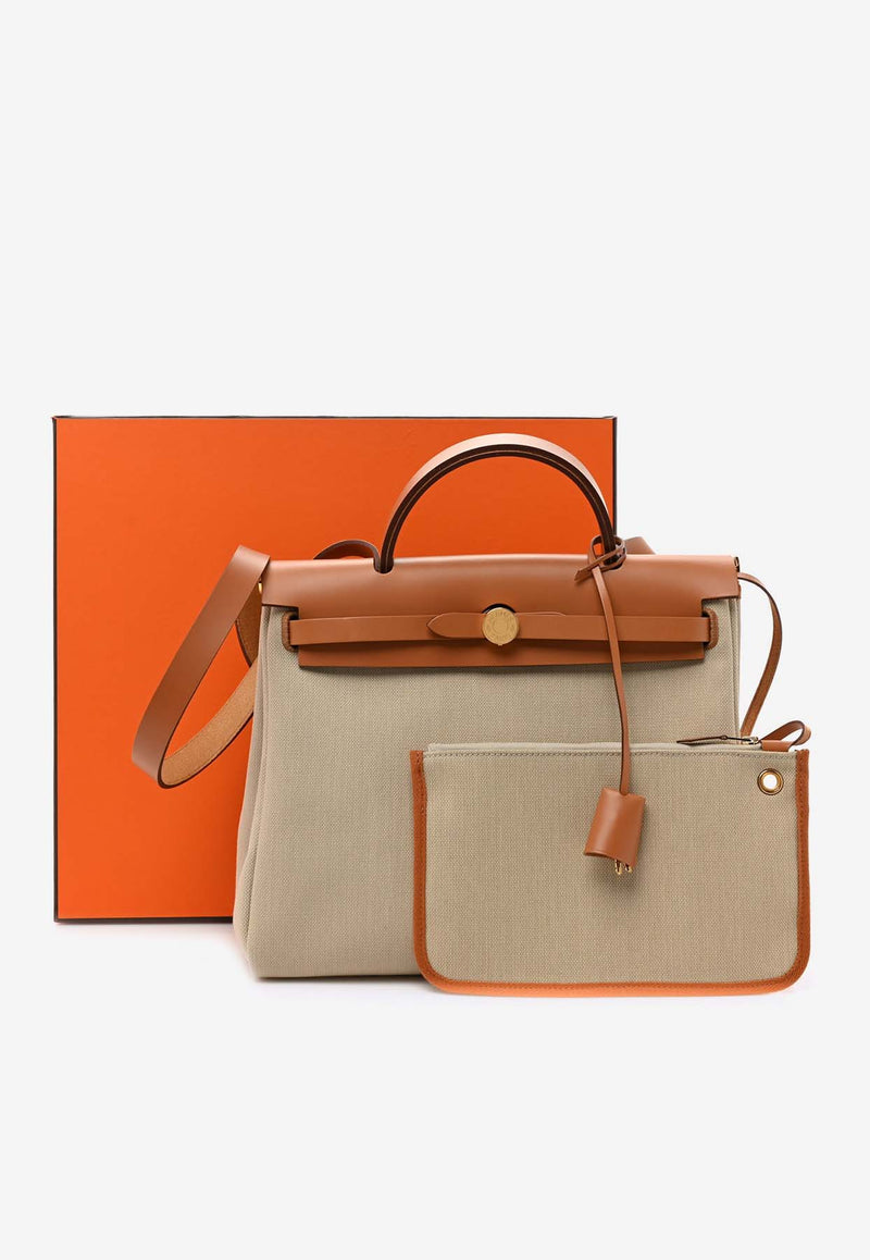 Hermès Herbag Zip Retourne 31 in Beton Toile and Naturel Vache Hunter with Gold Hardware