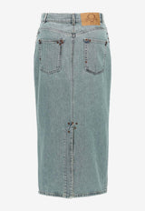 Moschino Rivets Midi Denim Skirt J011854220349 0349 Blue