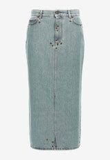 Moschino Rivets Midi Denim Skirt J011854220349 0349 Blue