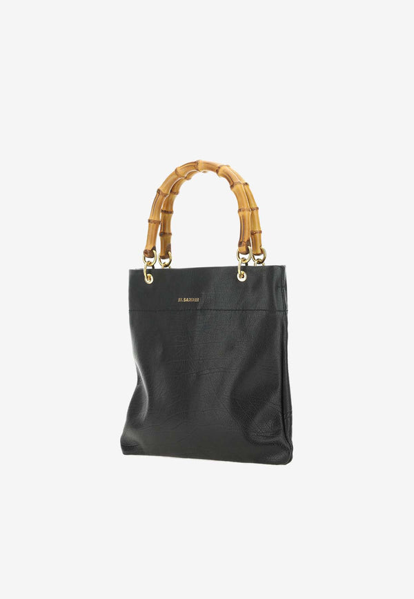 Jil Sander Logo Plaque Embossed Leather Tote Bag Black J07WC0019_P5385_001