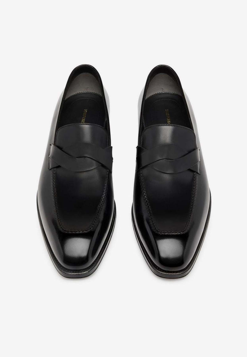 Tom Ford Elkan Twisted Band Leather Loafers J1183-LCL021N 1N001 Black