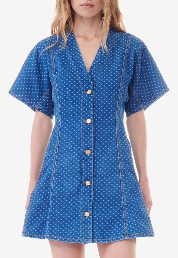 GANNI Polka Dot Mini Denim Dress Blue J1519BLUE