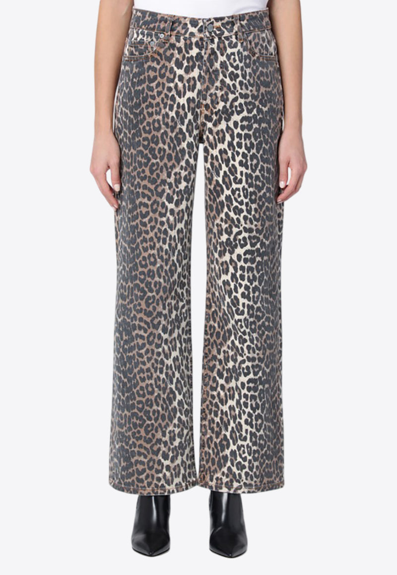 GANNI Izey Leopard Print Straight-Leg Jeans Brown J1527DE/Q_GAN-943