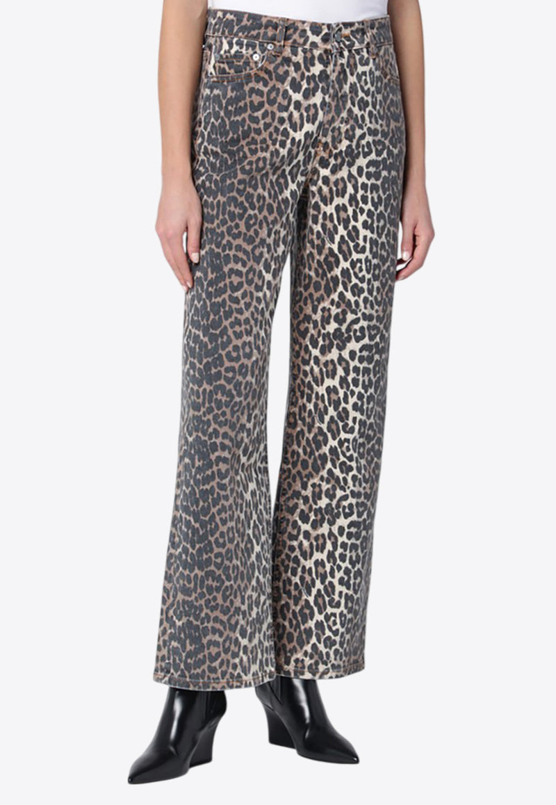 GANNI Izey Leopard Print Straight-Leg Jeans Brown J1527DE/Q_GAN-943