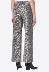 GANNI Izey Leopard Print Straight-Leg Jeans Brown J1527DE/Q_GAN-943