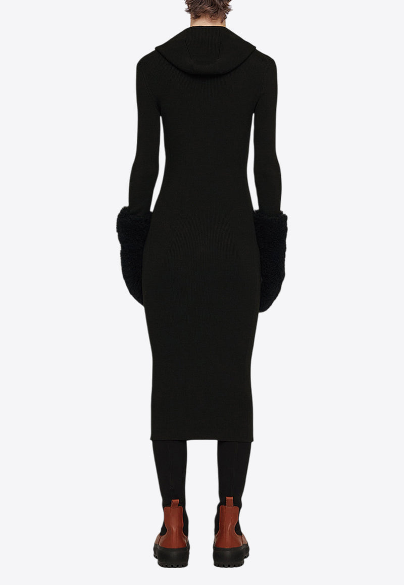 Jil Sander Hooded Wool Knit Midi Dress Black J40CT0128BLACK