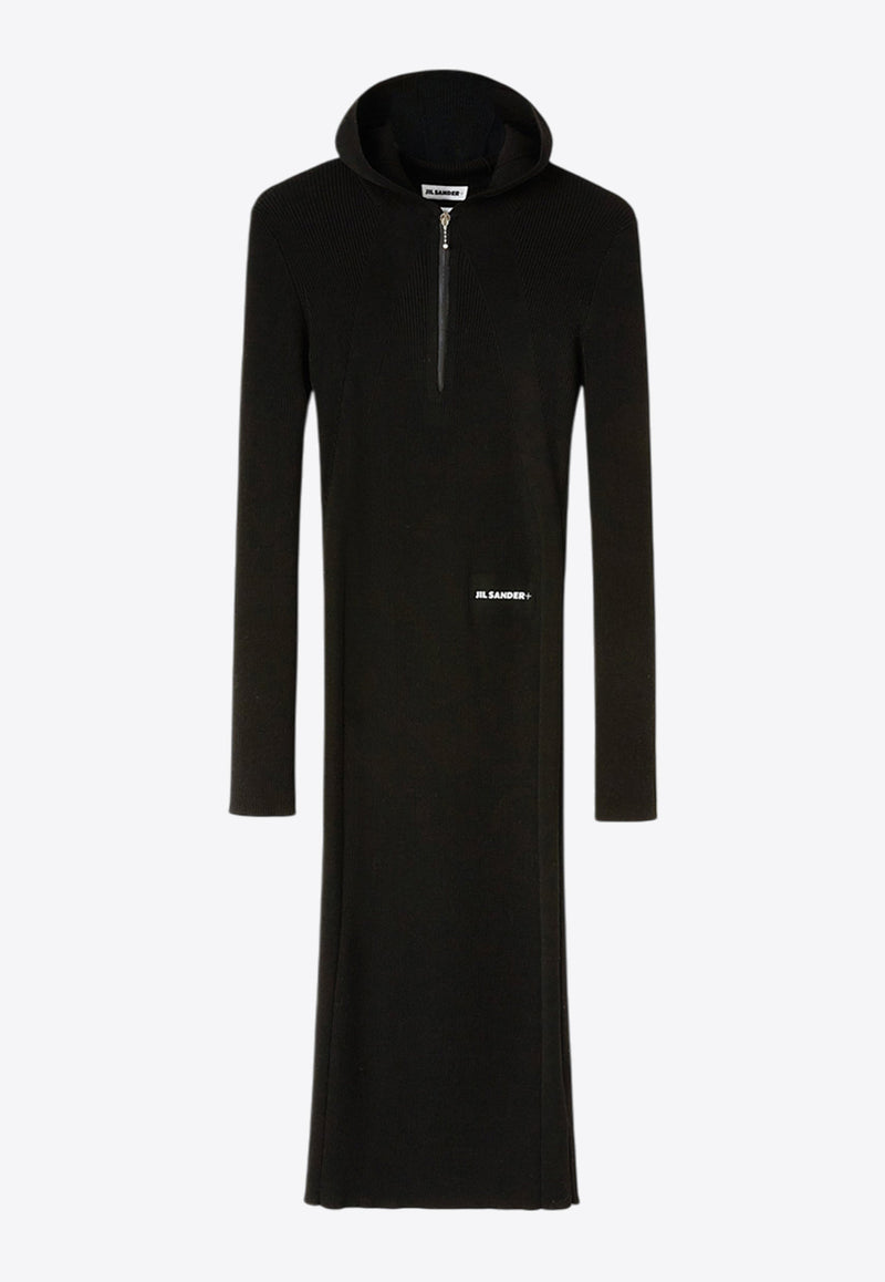 Jil Sander Hooded Wool Knit Midi Dress Black J40CT0128BLACK