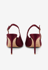 Malone Souliers Jazz 90 Embellished Slingback Satin Pumps JAZZ 90-3 BURGUNDY/BURGUNDY