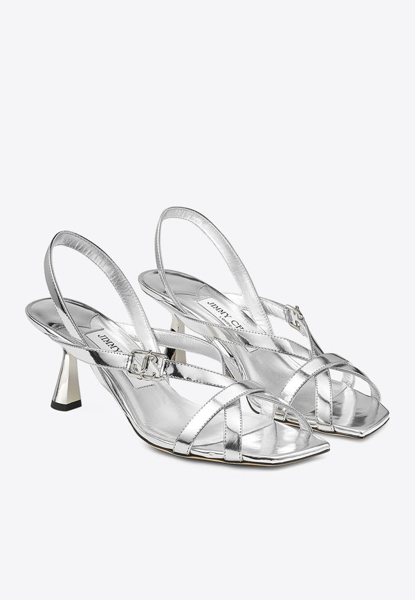 Jimmy Choo Jess 65 Sandals in Metallic Leather JESS 65 QUI SILVER