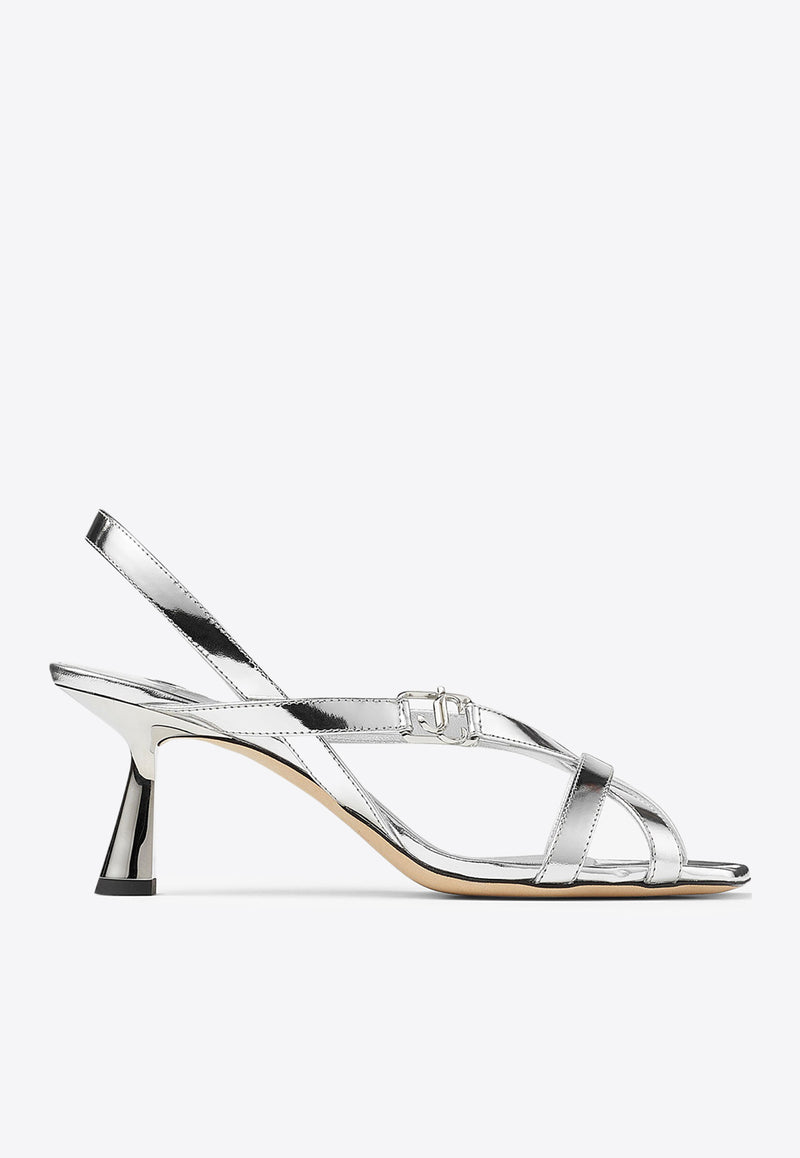 Jimmy Choo Jess 65 Sandals in Metallic Leather JESS 65 QUI SILVER