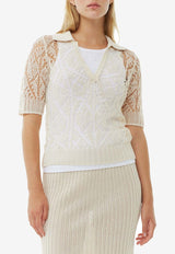 GANNI Lace Polo T-shirt Cream K2200CREAM