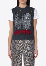 GANNI Graphic Cats Sweater Vest Gray K2375WO/Q_GAN-084