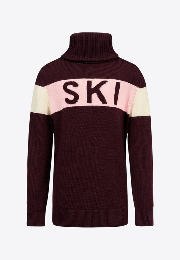 Perfect Moment Kids Girls Ski Intarsia Knit Turtleneck Sweater Bordeaux K6000033BURGUNDY