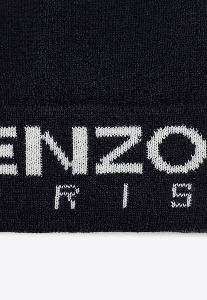 Kenzo Kids Boys Embroidered Logo Wool-Blend Beanie Blue K60604-CPL/P_KENZO-84A