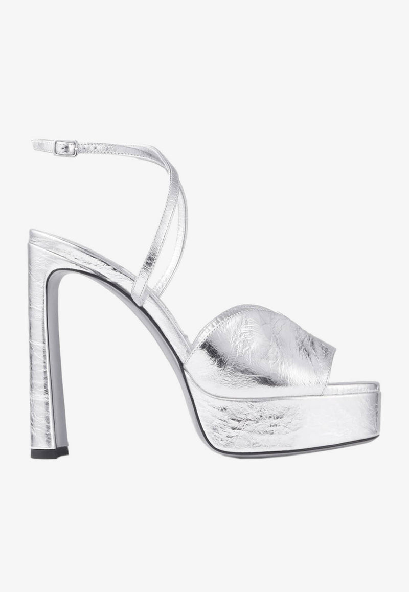 Jimmy Choo Karli 125 Metallic Leather Platform Sandals KARLI/PF 125 BYK SILVER