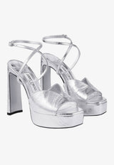 Jimmy Choo Karli 125 Metallic Leather Platform Sandals KARLI/PF 125 BYK SILVER