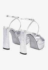 Jimmy Choo Karli 125 Metallic Leather Platform Sandals KARLI/PF 125 BYK SILVER