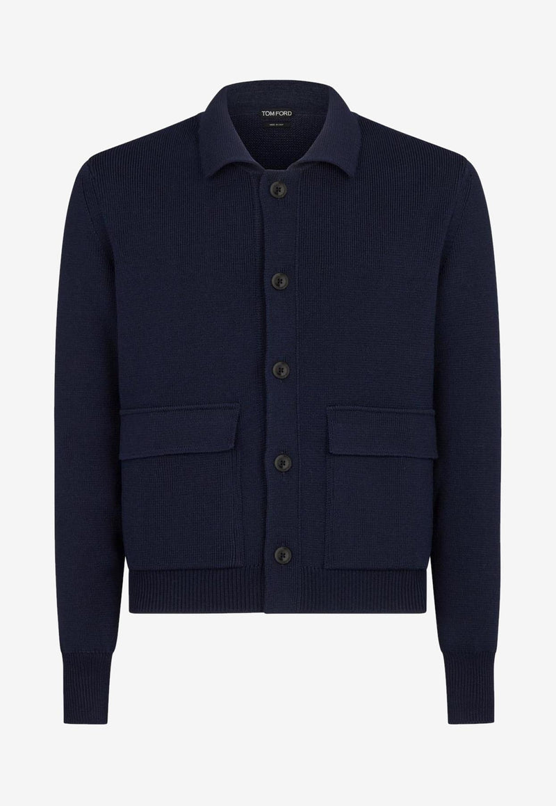 Tom Ford Merino Silk Knitted Cardigan KBL007-YMW018F23 HB800 Indigo