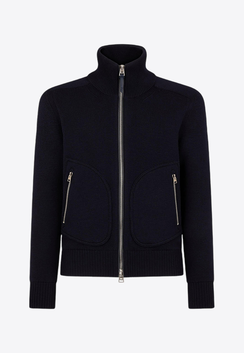 Tom Ford Wool and Cashmere Zip-Up Jacket KZL010-YMW045F24 HB906 Navy