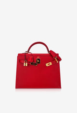 Hermès Kelly 32 Sellier in Rouge Casaque Epsom Leather with Gold Hardware