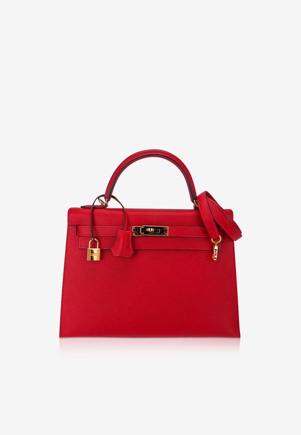 Hermès Kelly 32 Sellier in Rouge Casaque Epsom Leather with Gold Hardware