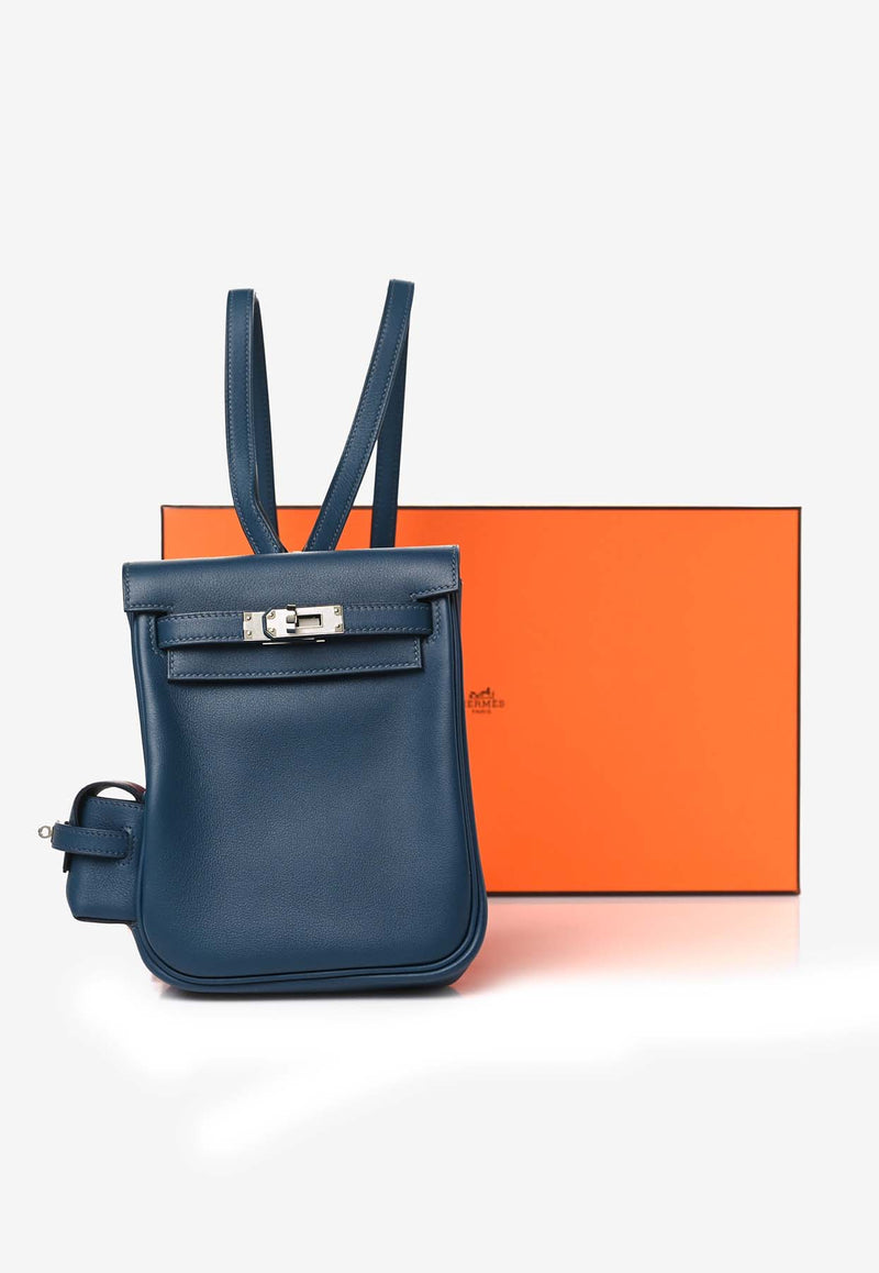 Hermès Kelly Jump Backpack in Bleu de Prusse Swift Leather with Palladium Hardware