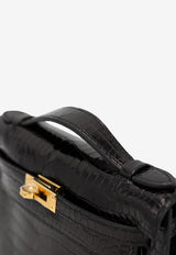 Hermès Kelly Pochette Clutch Bag in Black Porosus Crocodile with Gold Hardware