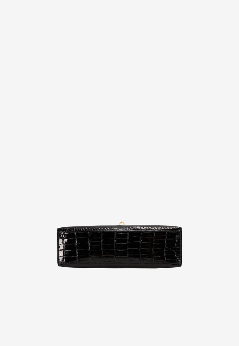 Hermès Kelly Pochette Clutch Bag in Black Porosus Crocodile with Gold Hardware