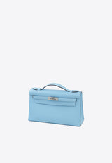 Hermès Kelly Pochette Clutch Bag in Celeste Swift Leather with Palladium Hardware