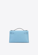 Hermès Kelly Pochette Clutch Bag in Celeste Swift Leather with Palladium Hardware