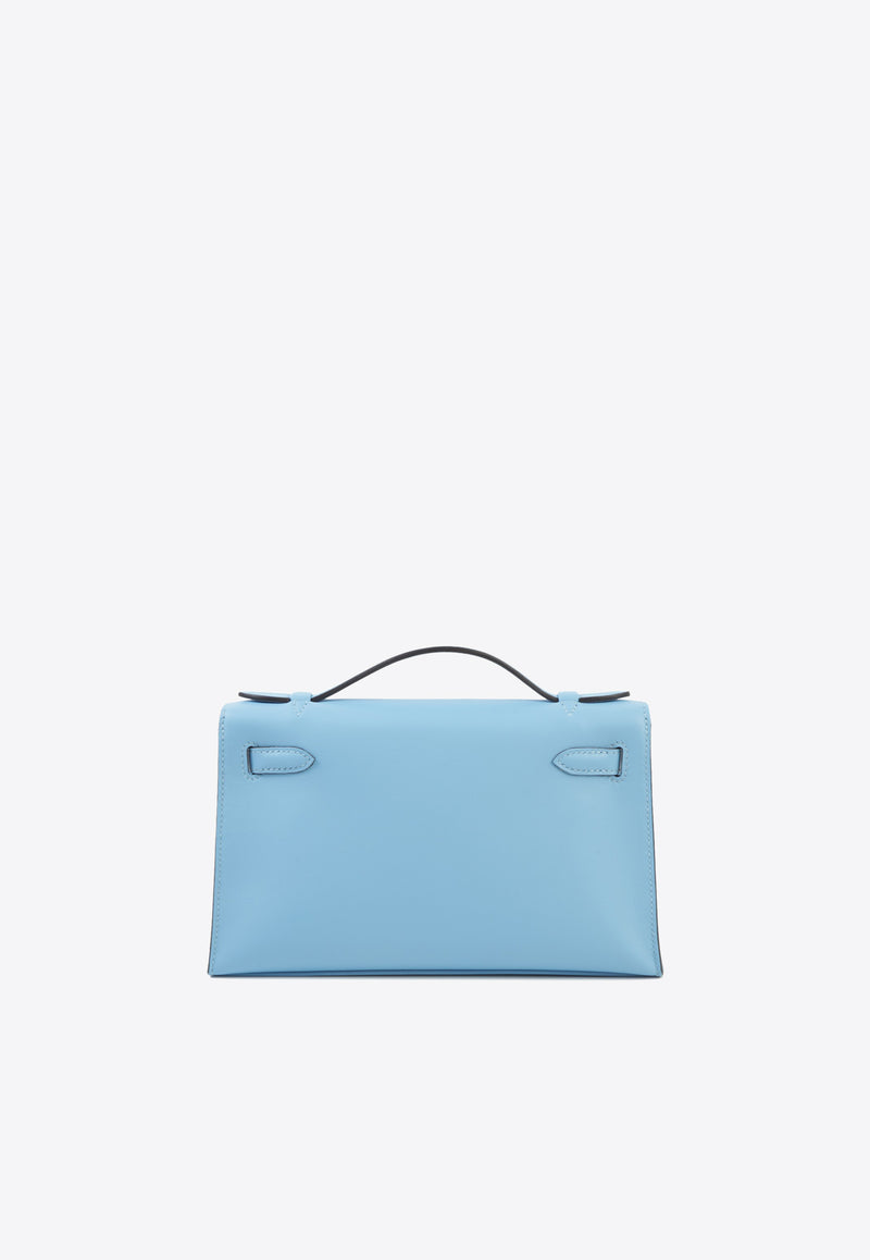 Hermès Kelly Pochette Clutch Bag in Celeste Swift Leather with Palladium Hardware