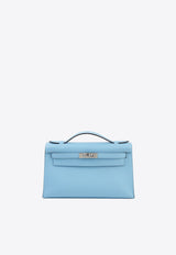 Hermès Kelly Pochette Clutch Bag in Celeste Swift Leather with Palladium Hardware