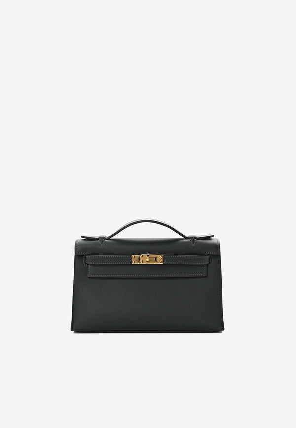 Hermès Kelly Pochette Clutch Bag in Ardoise Swift Leather with Gold Hardware