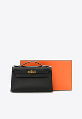 Hermès Kelly Pochette Clutch Bag in Black Swift Leather with Gold Hardware