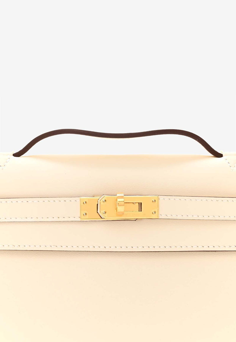 Hermès Kelly Pochette Clutch Bag in Nata Swift Leather with Gold Hardware